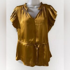 Ryegrass Women's Blouse Size Small Wood Thrush Short Sleeve V-Neck Pullover